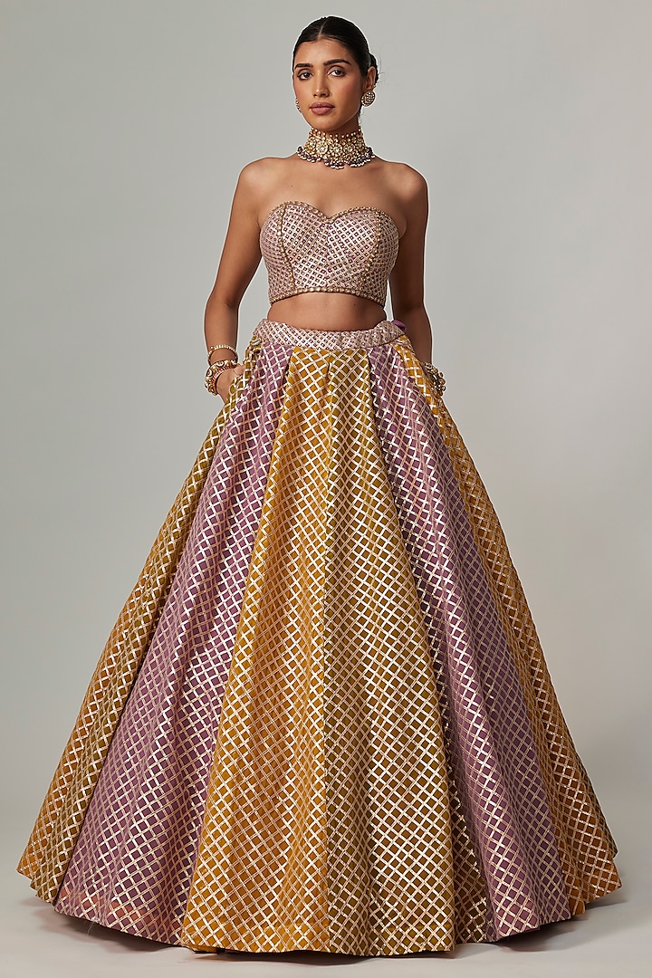Multi-Colored Georgette Gota Embroidered Wedding Lehenga Set by Vvani by Vani Vats at Pernia's Pop Up Shop