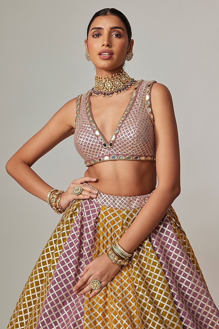 Multi-Colored Georgette Gota Embroidered Wedding Lehenga Set by Vvani by Vani Vats at Pernia's Pop Up Shop