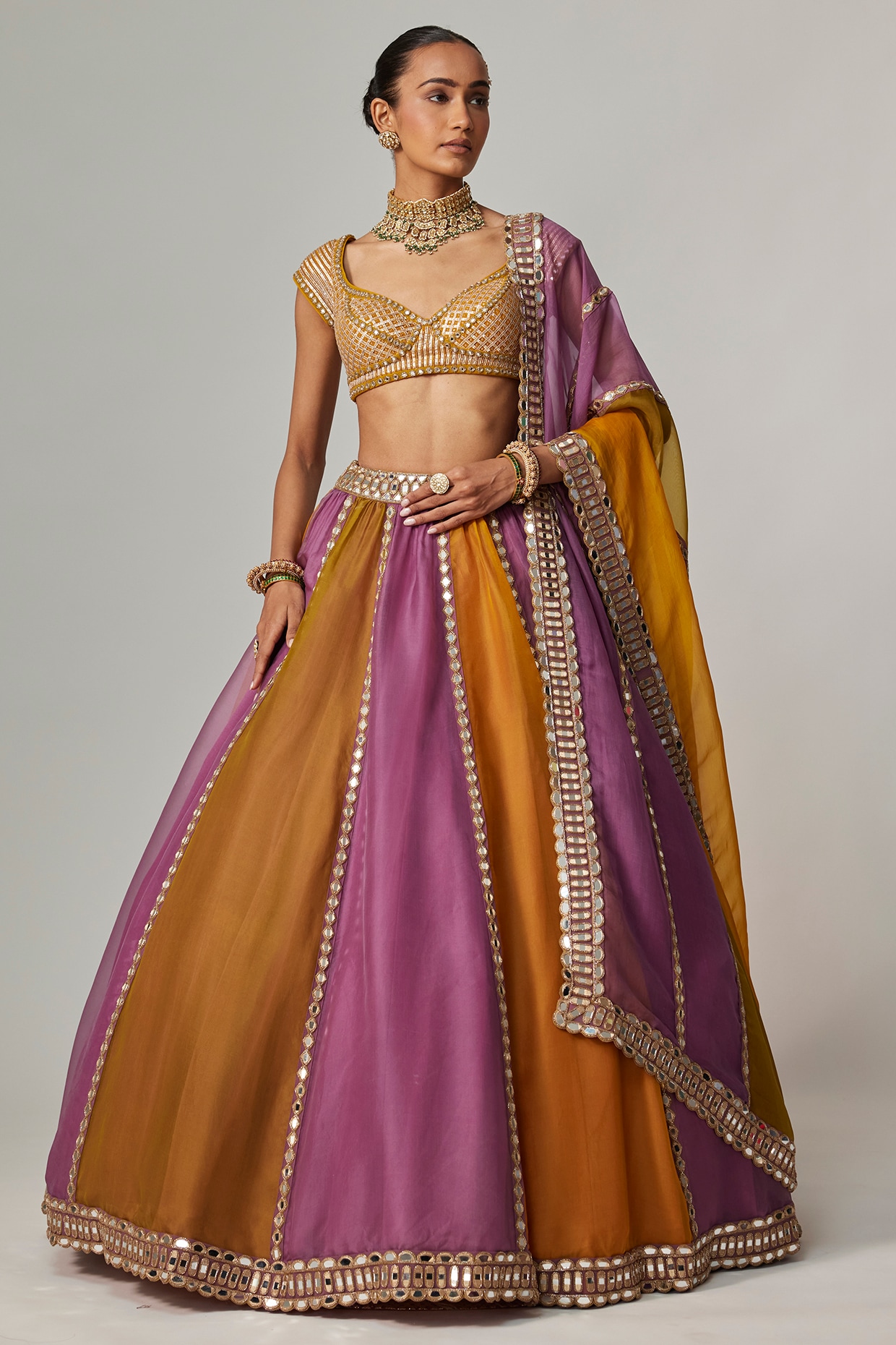 Vvani by Vani Vats Multi-Colored Organza Gota Embroidered Lehenga Set
