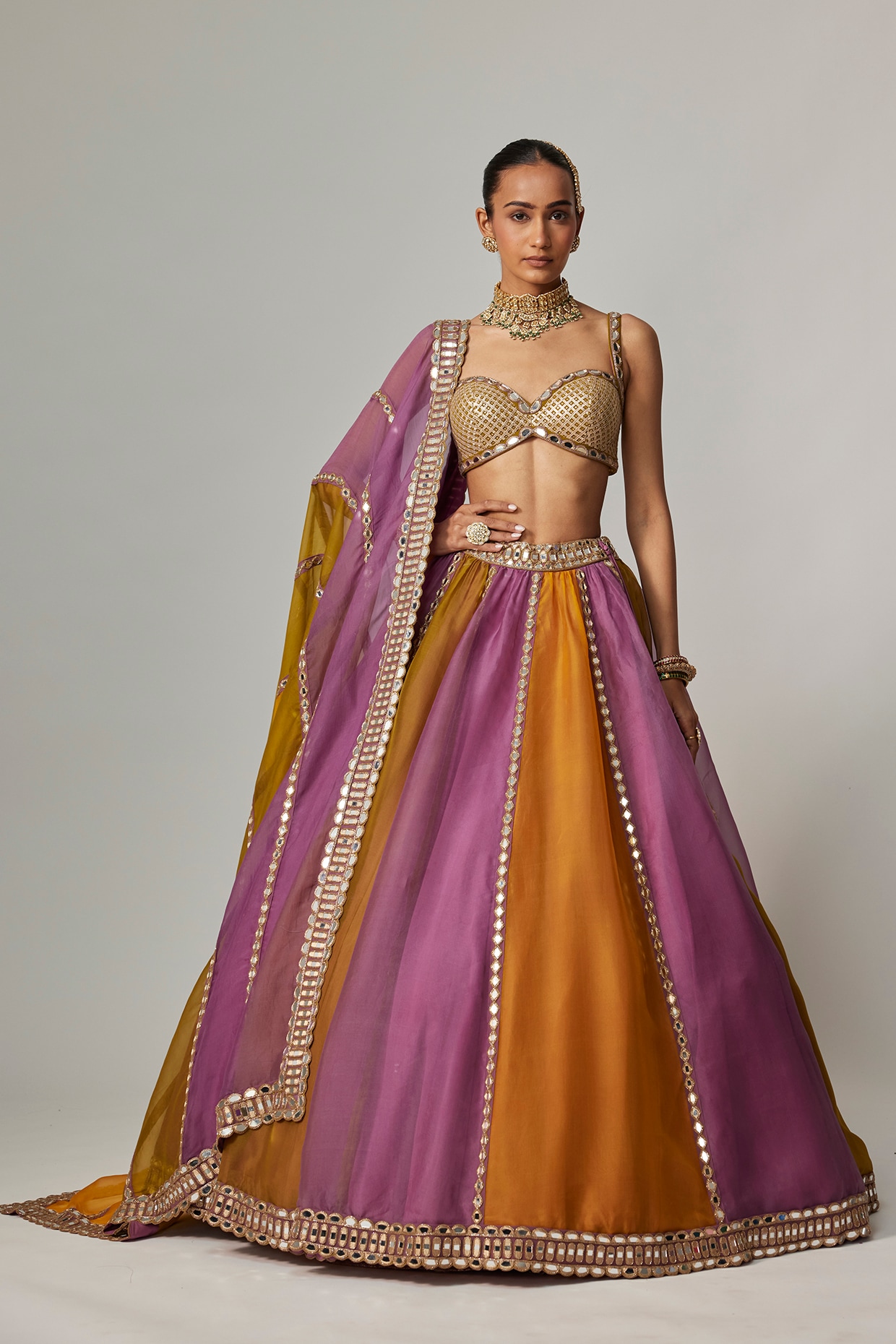 Vvani By Vani Vats Multi-Colored Organza Gota Embroidered Lehenga Set