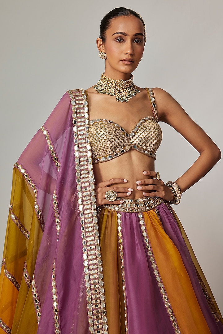 Multi-Colored Organza Gota Embroidered Wedding Lehenga Set by Vvani By Vani Vats at Pernia's Pop Up Shop