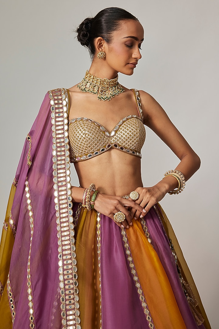 Multi-Colored Organza Gota Embroidered Wedding Lehenga Set by Vvani By Vani Vats at Pernia's Pop Up Shop