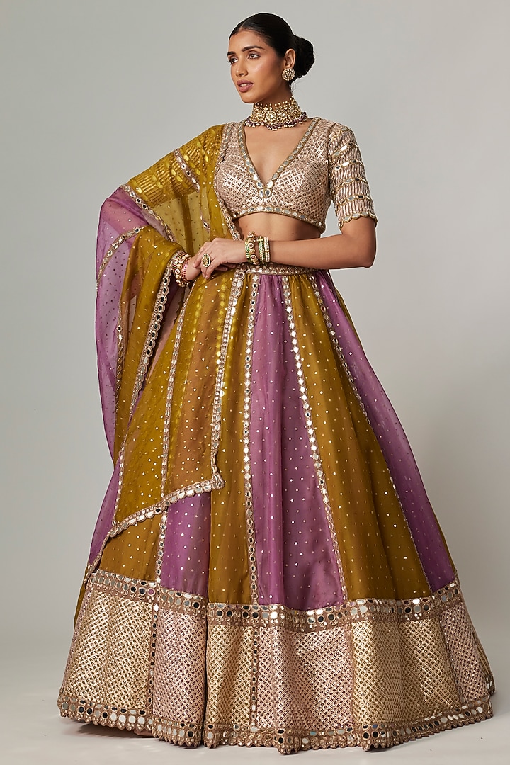 Multi-Colored Organza Gota Embroidered Bridal Lehenga Set by Vvani By Vani Vats at Pernia's Pop Up Shop
