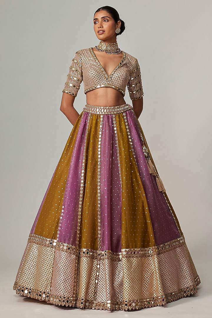 Multi-Colored Organza Gota Embroidered Bridal Lehenga Set by Vvani By Vani Vats at Pernia's Pop Up Shop
