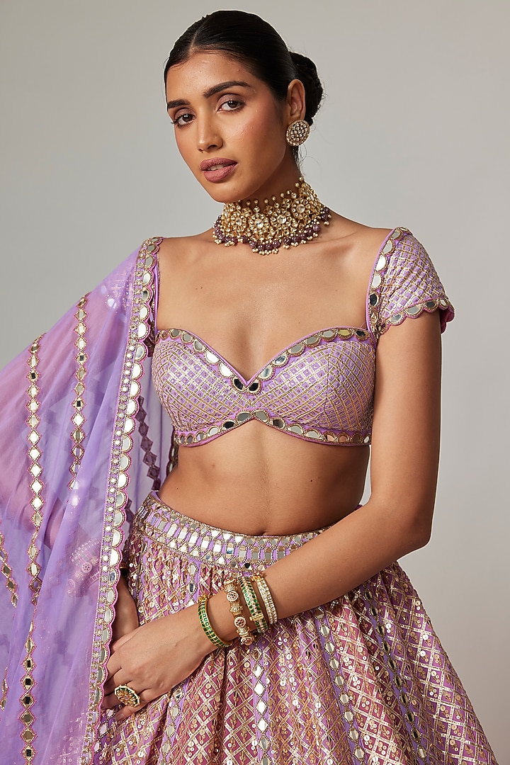 Multi-Colored Georgette Gota Embroidered Bridal Lehenga Set by Vvani By Vani Vats at Pernia's Pop Up Shop