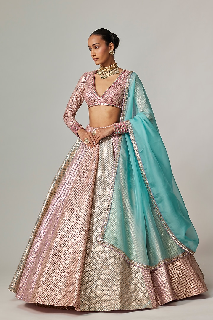 Multi-Colored Georgette Gota Embroidered Wedding Lehenga Set by Vvani By Vani Vats at Pernia's Pop Up Shop