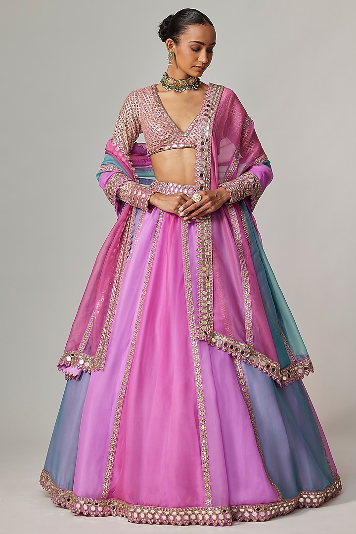 Multi-Colored Organza Gota Embroidered Wedding Lehenga Set by Vvani By Vani Vats at Pernia's Pop Up Shop