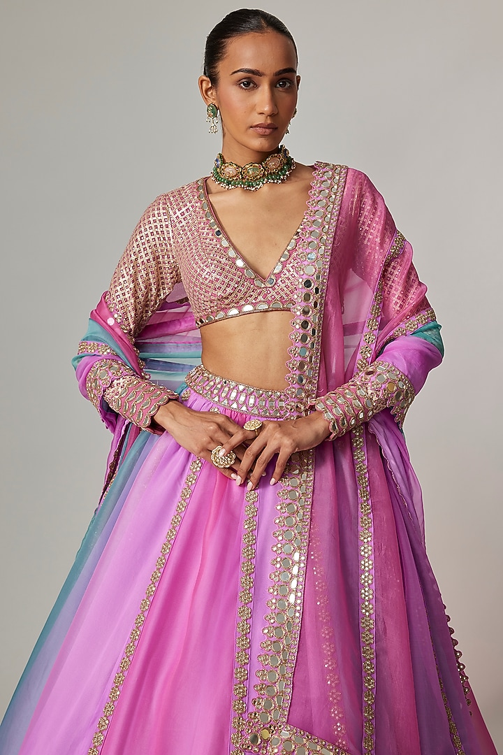 Multi-Colored Organza Gota Embroidered Wedding Lehenga Set by Vvani By Vani Vats at Pernia's Pop Up Shop