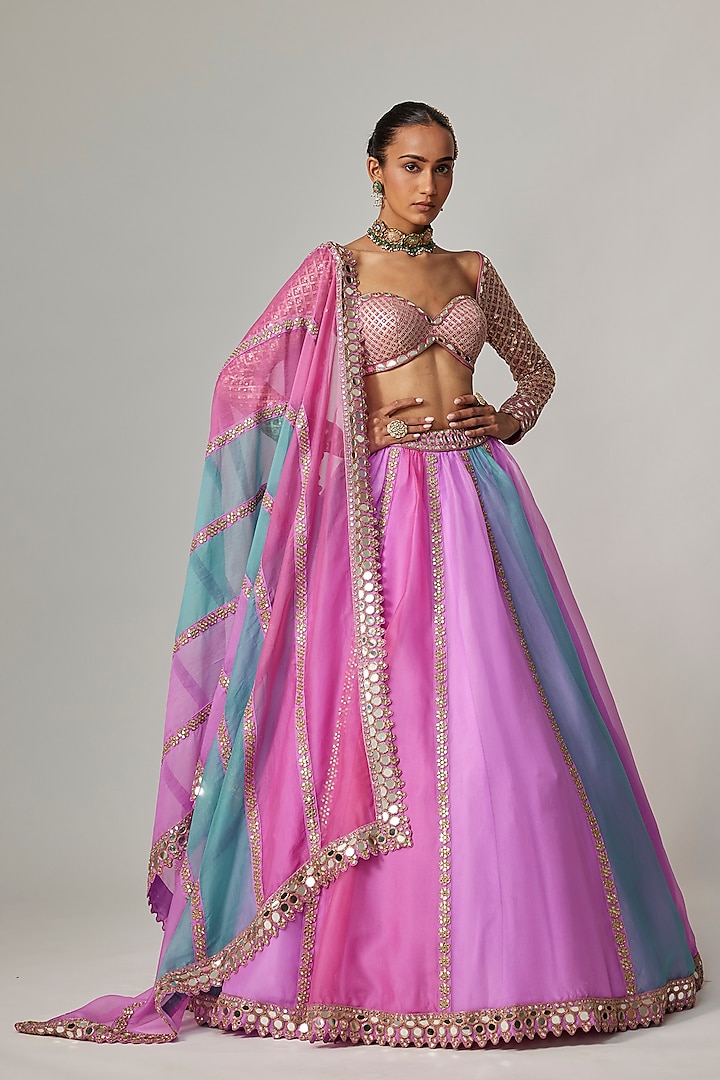 Multi-Colored Organza Gota Embroidered Wedding Lehenga Set by Vvani By Vani Vats at Pernia's Pop Up Shop