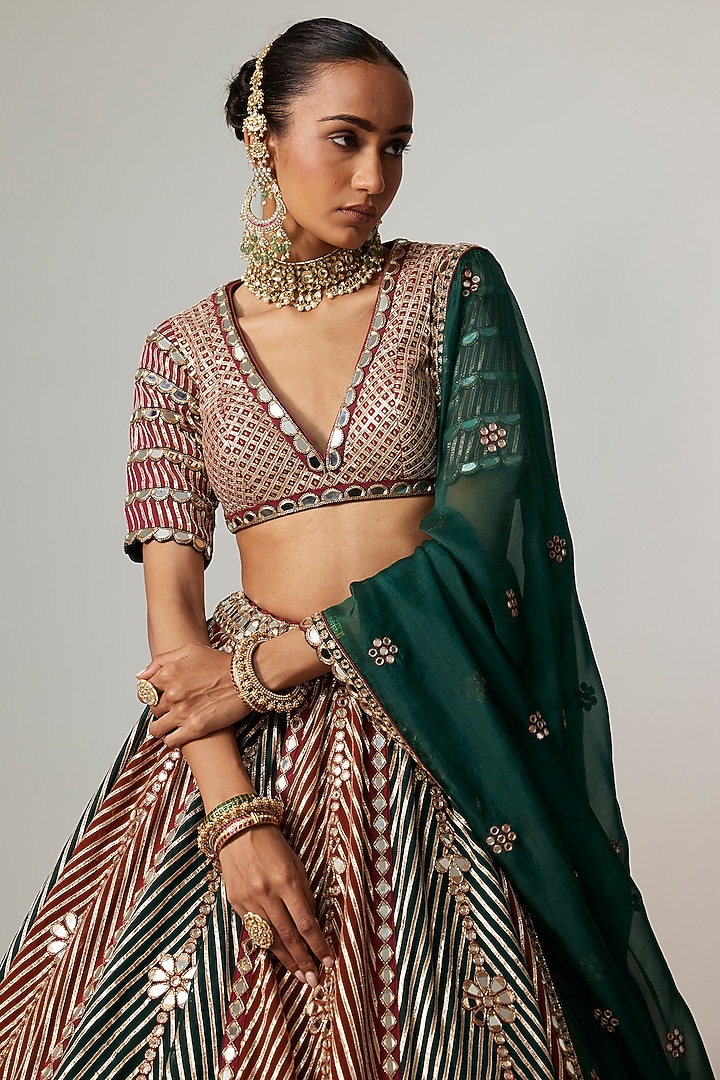 Multi-Colored Georgette Gota Embroidered Bridal Lehenga Set by Vvani By Vani Vats at Pernia's Pop Up Shop