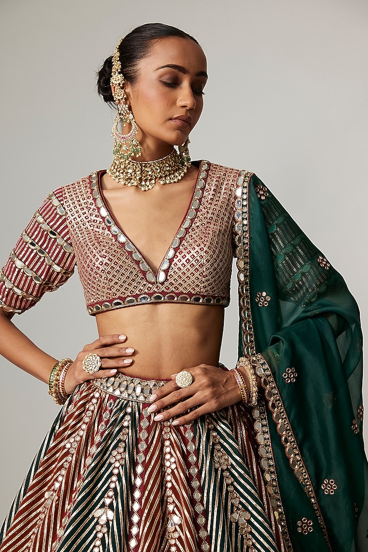 Multi-Colored Georgette Gota Embroidered Bridal Lehenga Set by Vvani By Vani Vats at Pernia's Pop Up Shop
