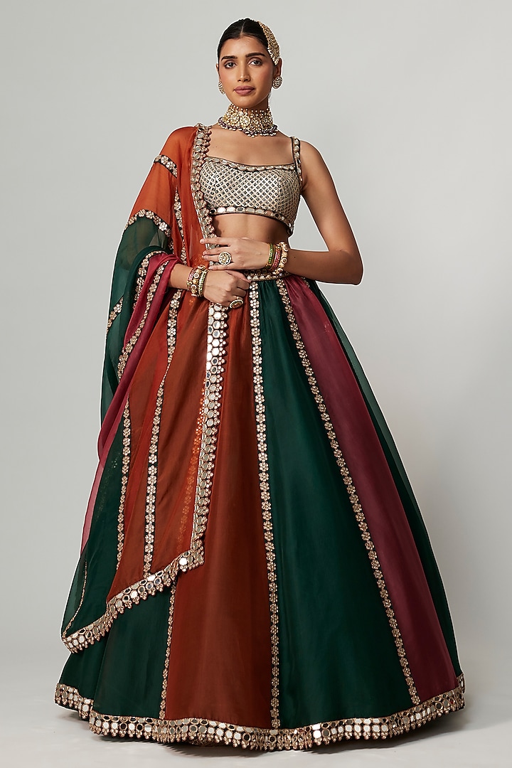 Multi-Colored Organza Gota Embroidered Wedding Lehenga Set by Vvani By Vani Vats at Pernia's Pop Up Shop