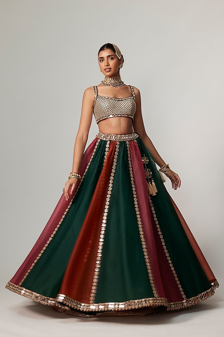 Multi-Colored Organza Gota Embroidered Wedding Lehenga Set by Vvani By Vani Vats at Pernia's Pop Up Shop