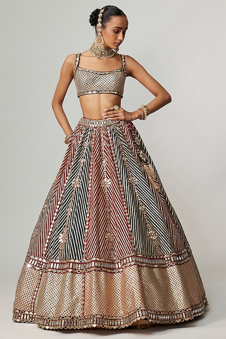 Multi-Colored Georgette Gota Embroidered Bridal Lehenga Set by Vvani By Vani Vats at Pernia's Pop Up Shop