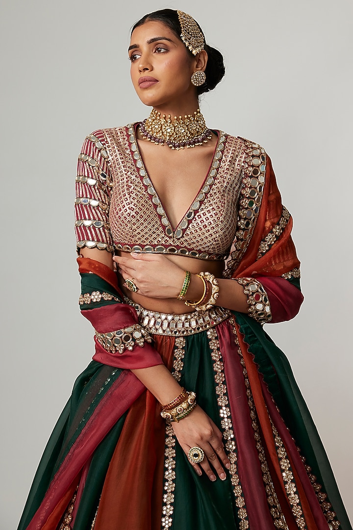 Multi-Colored Organza Gota Embroidered Wedding Lehenga Set by Vvani By Vani Vats at Pernia's Pop Up Shop