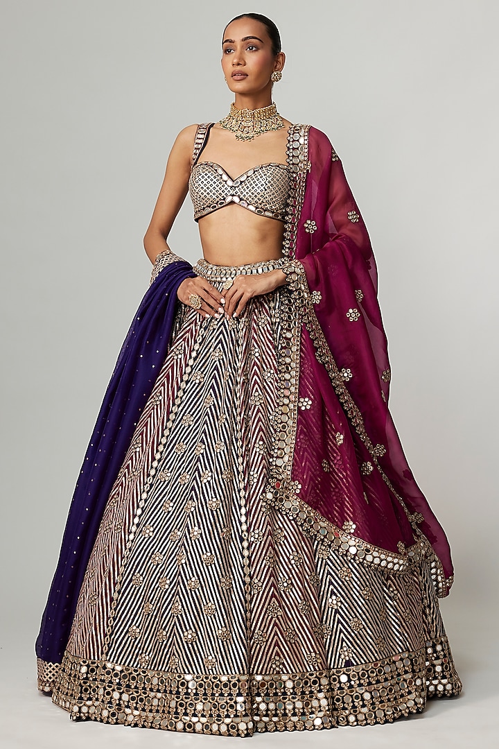Multi-Colored Georgette Gota Embroidered Bridal Lehenga Set by Vvani By Vani Vats at Pernia's Pop Up Shop