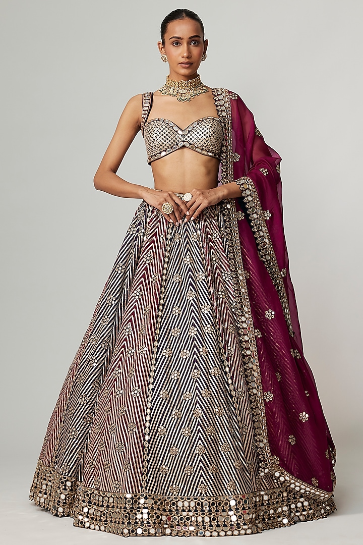 Multi-Colored Georgette Gota Embroidered Bridal Lehenga Set by Vvani By Vani Vats at Pernia's Pop Up Shop
