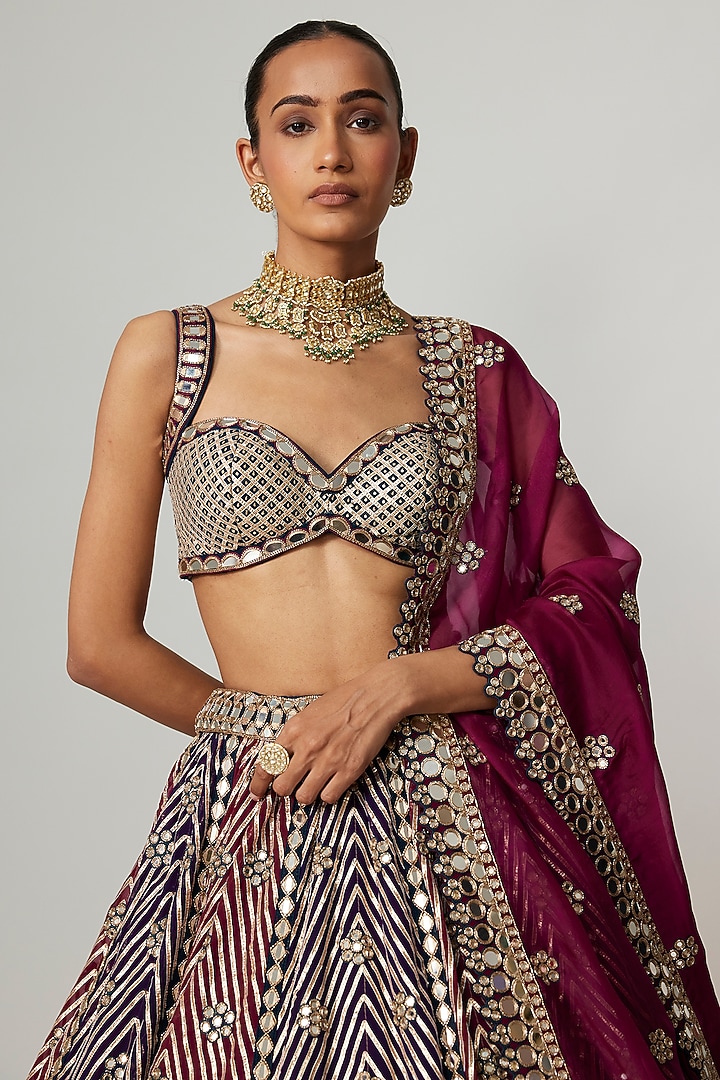 Multi-Colored Georgette Gota Embroidered Bridal Lehenga Set by Vvani By Vani Vats at Pernia's Pop Up Shop