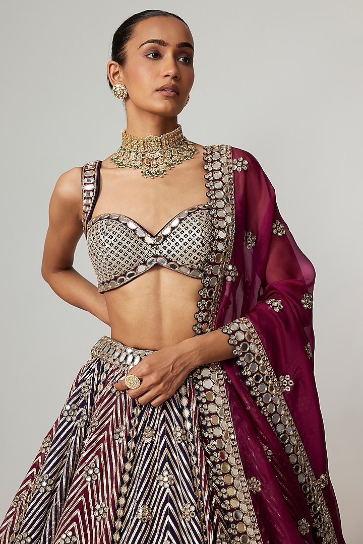 Multi-Colored Georgette Gota Embroidered Bridal Lehenga Set by Vvani By Vani Vats at Pernia's Pop Up Shop