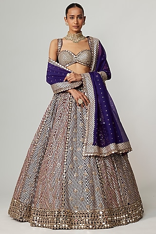 Multi-Colored Georgette Gota Embroidered Lehenga Set by Vvani By Vani Vats