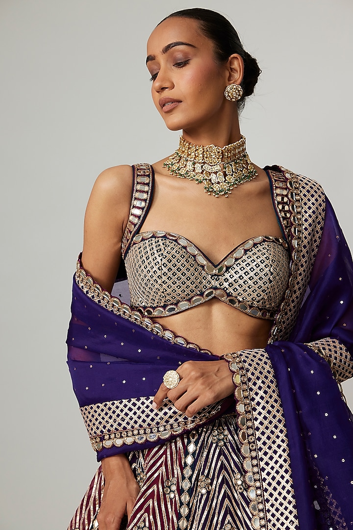 Multi-Colored Georgette Gota Embroidered Bridal Lehenga Set by Vvani By Vani Vats at Pernia's Pop Up Shop