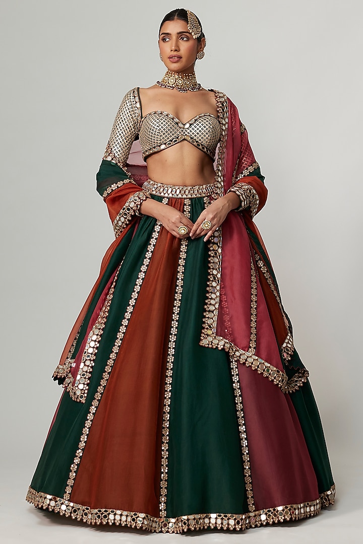 Multi-Colored Organza Gota Embroidered Wedding Lehenga Set by Vvani By Vani Vats at Pernia's Pop Up Shop