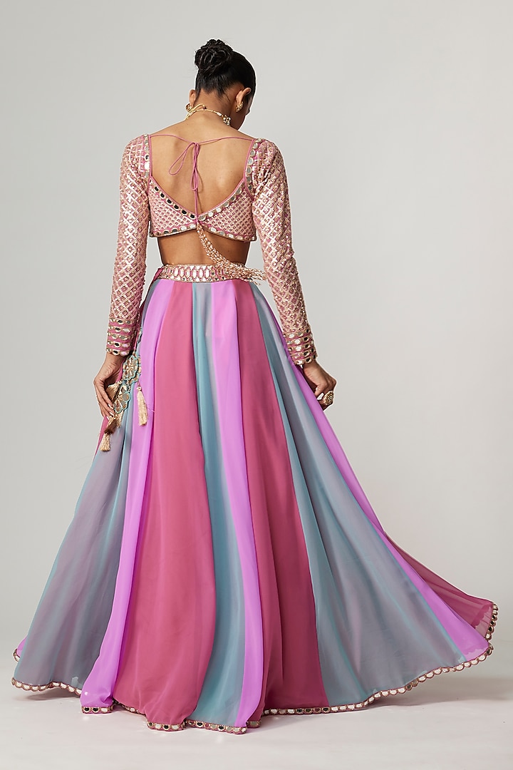 Multi-Colored Georgette Embroidered Wedding Lehenga Pants Set by Vvani By Vani Vats at Pernia's Pop Up Shop