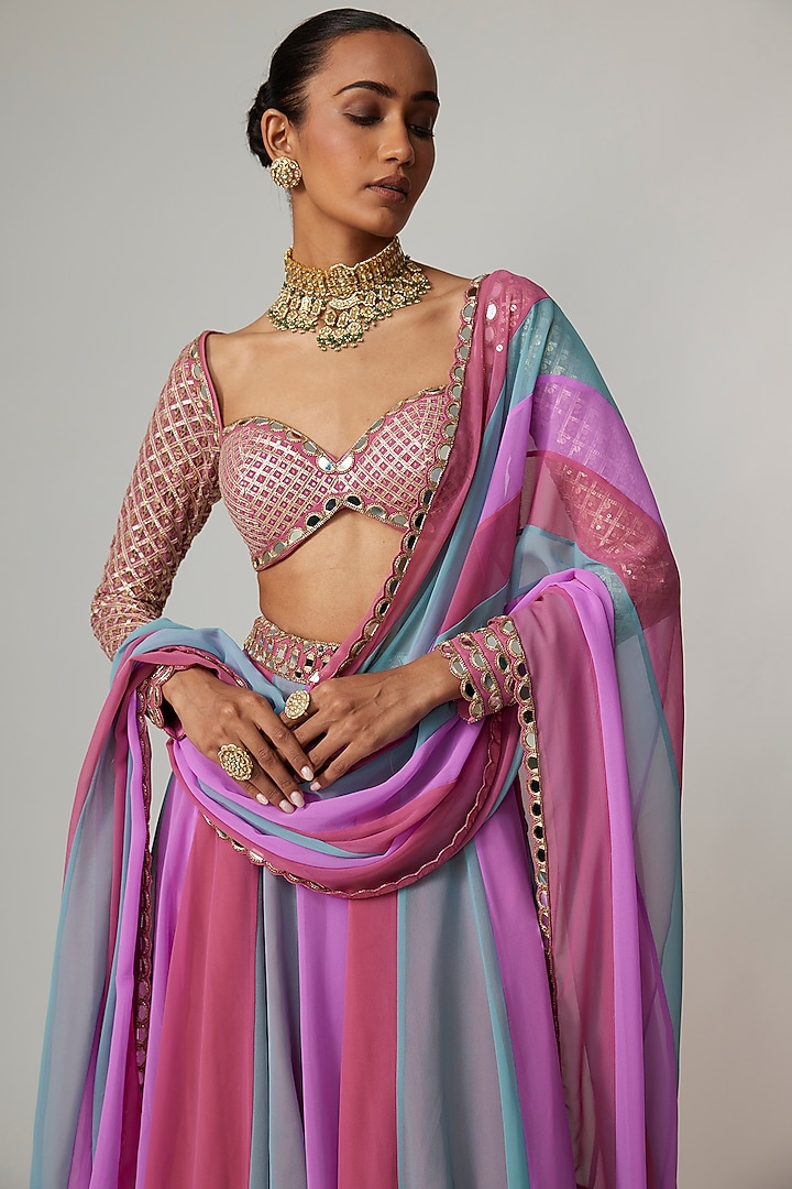 Multi-Colored Georgette Embroidered Wedding Lehenga Pants Set by Vvani By Vani Vats at Pernia's Pop Up Shop