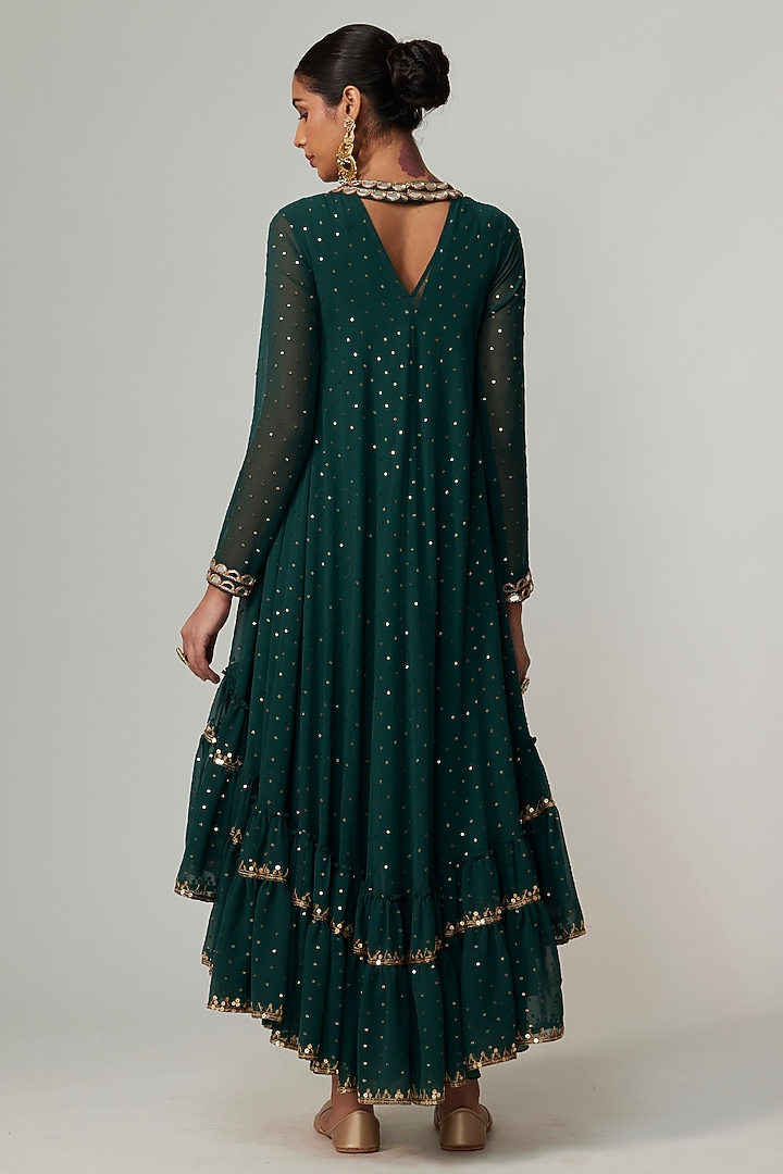Jade Green Georgette Sequins Embroidered Kurta Set by Vvani By Vani Vats at Pernia's Pop Up Shop