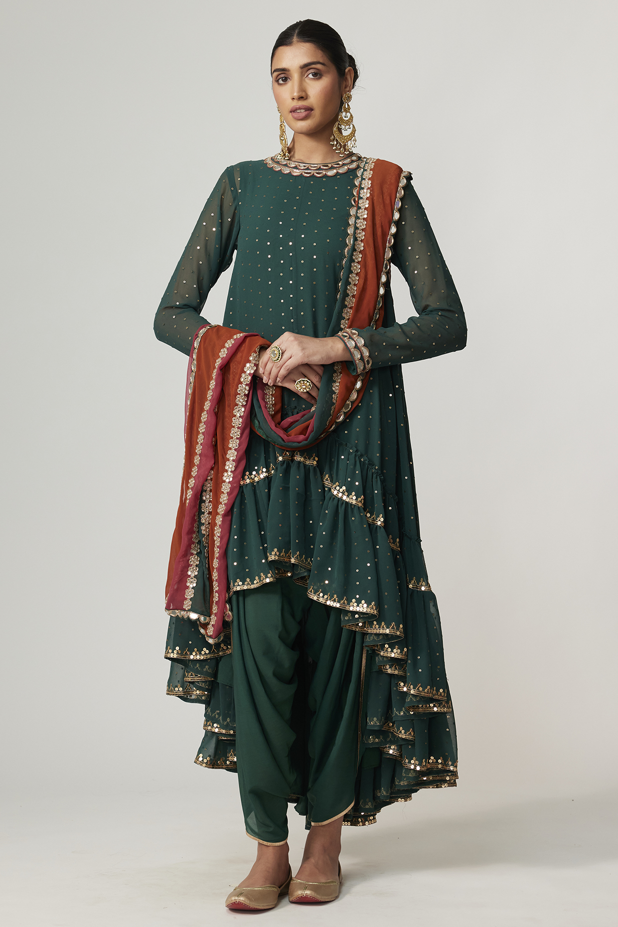 Jade Green Georgette Sequins Embroidered Kurta Set by Vvani By Vani Vats at Pernia's Pop Up Shop
