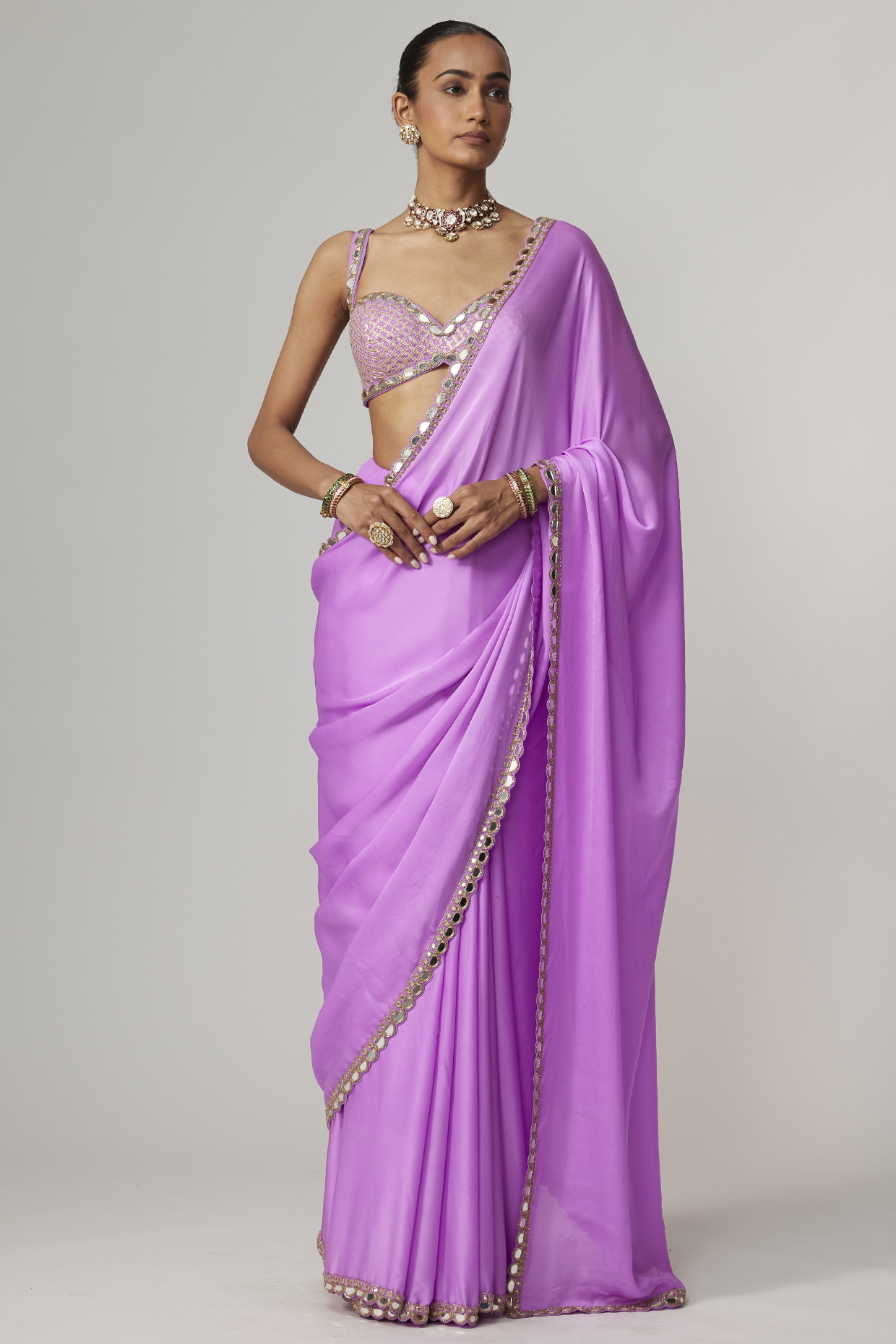Mauve Satin Wedding Saree Set by Vvani By Vani Vats at Pernia's Pop Up Shop