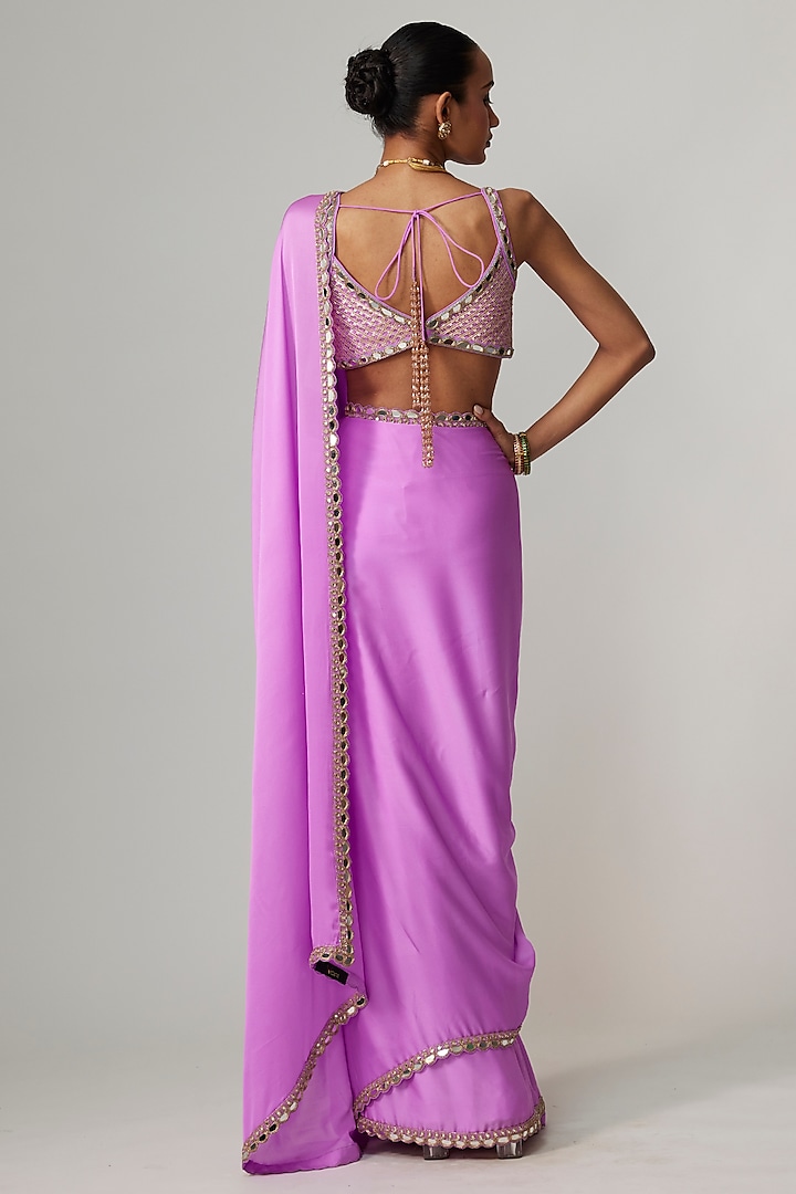 Mauve Satin Wedding Saree Set by Vvani By Vani Vats at Pernia's Pop Up Shop