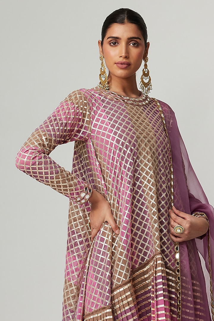 Multi-Colored Georgette Gota Embroidered Kurta Set by Vvani By Vani Vats at Pernia's Pop Up Shop