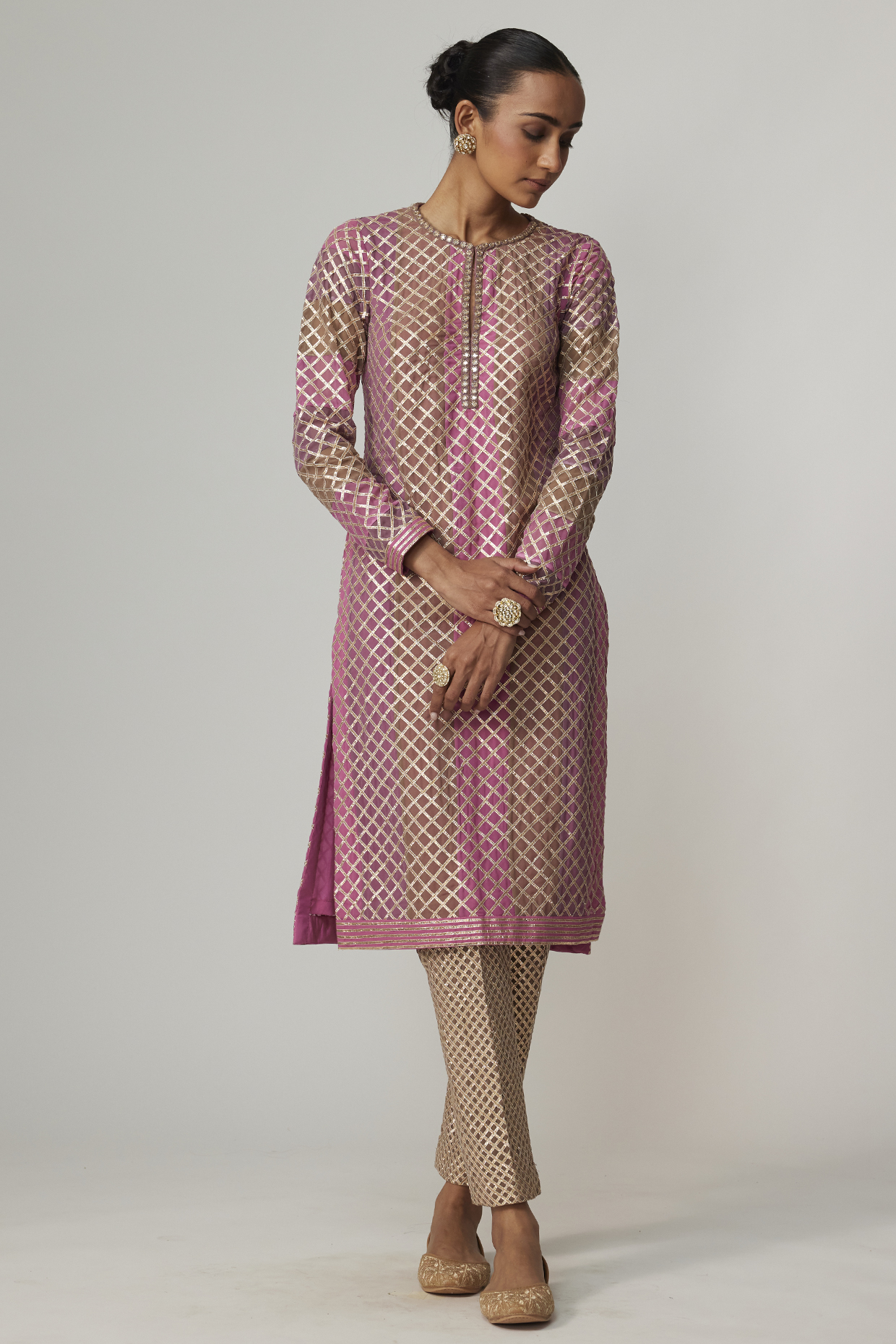 Multi-Colored Georgette Gota Embroidered Kurta Set by Vvani By Vani Vats at Pernia's Pop Up Shop