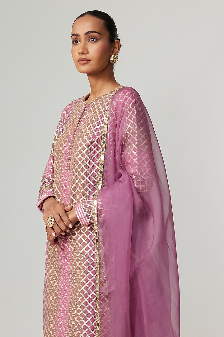 Multi-Colored Georgette Gota Embroidered Kurta Set by Vvani By Vani Vats at Pernia's Pop Up Shop