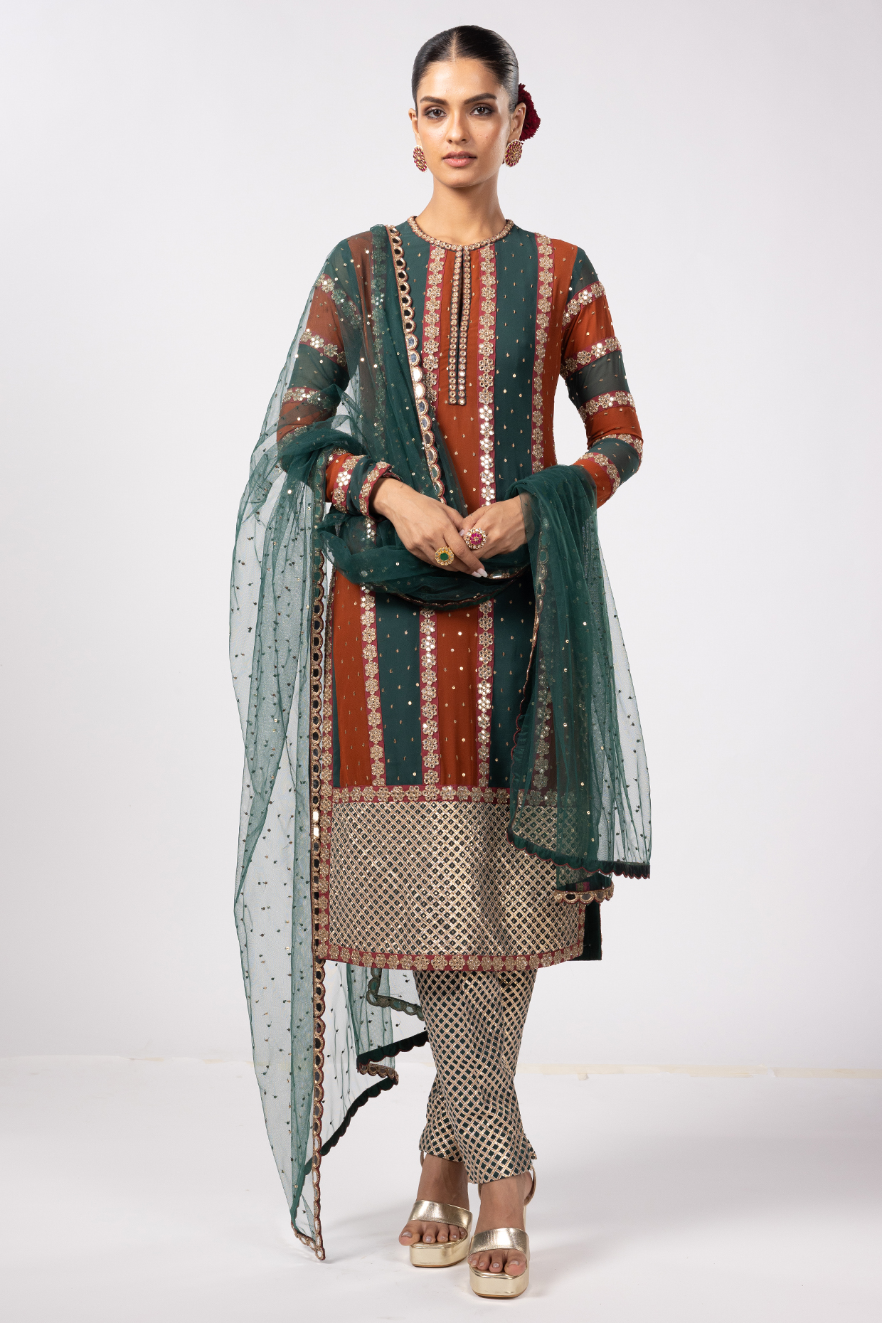 Multi-Colored Georgette Gota Embroidered Kurta Set by Vvani By Vani Vats at Pernia's Pop Up Shop