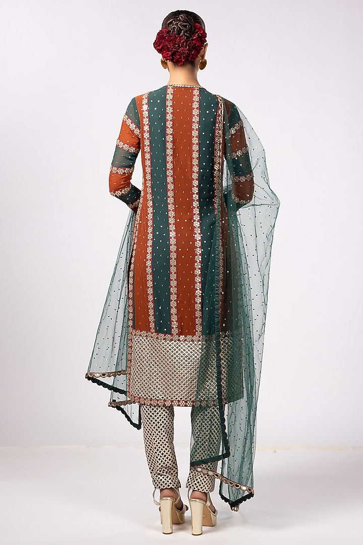 Multi-Colored Georgette Gota Embroidered Kurta Set by Vvani By Vani Vats at Pernia's Pop Up Shop