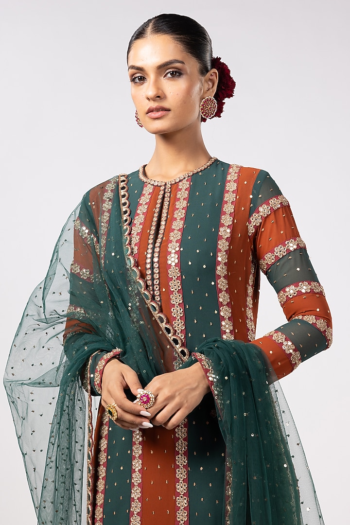 Multi-Colored Georgette Gota Embroidered Kurta Set by Vvani By Vani Vats at Pernia's Pop Up Shop