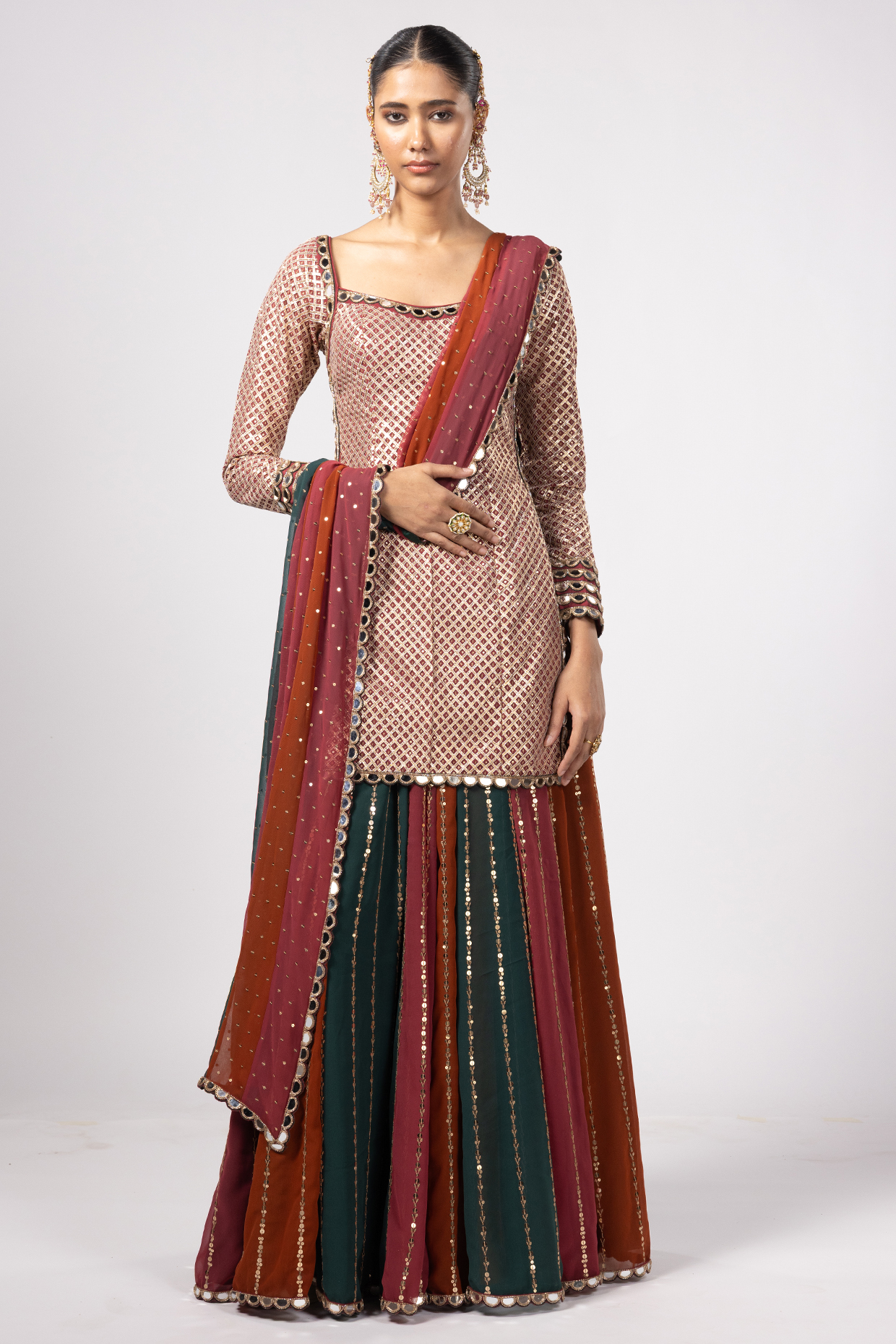 Multi-Colored Georgette Sequins Embroidered Wedding Lehenga Set by Vvani By Vani Vats at Pernia's Pop Up Shop