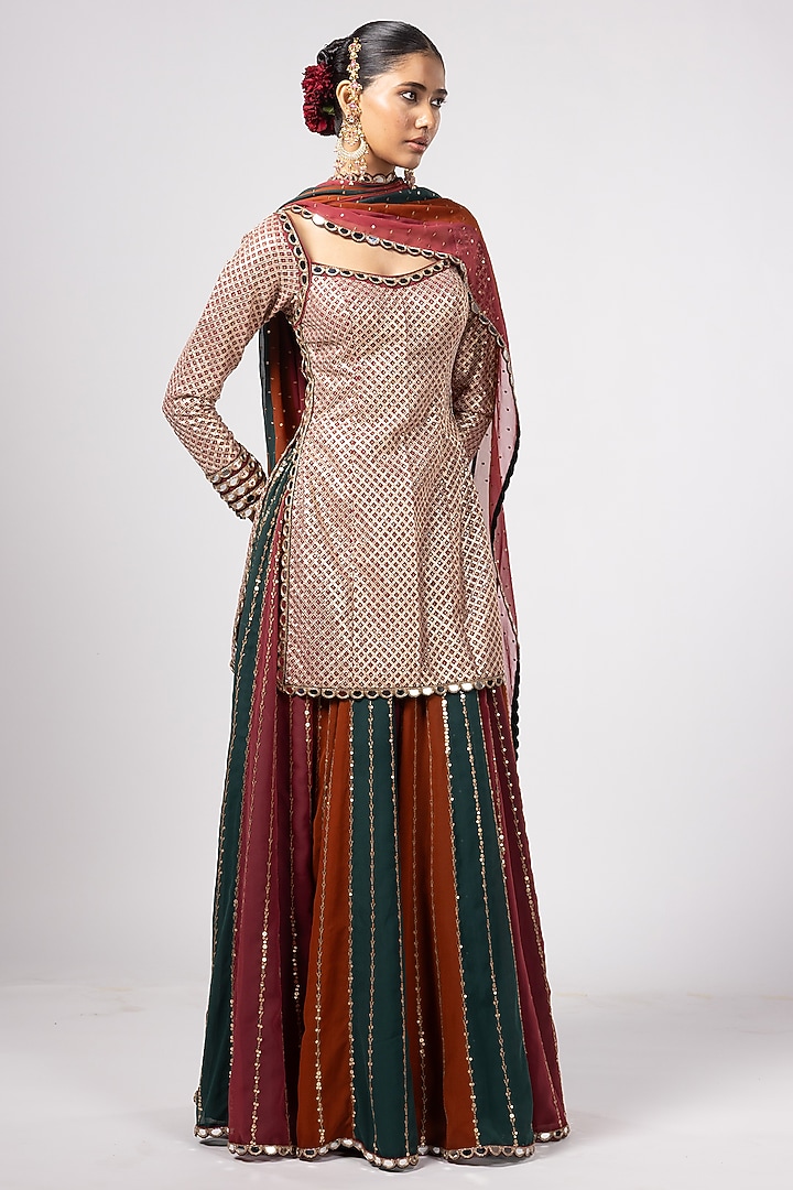 Multi-Colored Georgette Sequins Embroidered Wedding Lehenga Set by Vvani By Vani Vats at Pernia's Pop Up Shop