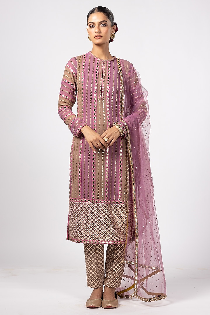Multi-Colored Georgette Gota Embroidered Kurta Set by Vvani By Vani Vats at Pernia's Pop Up Shop