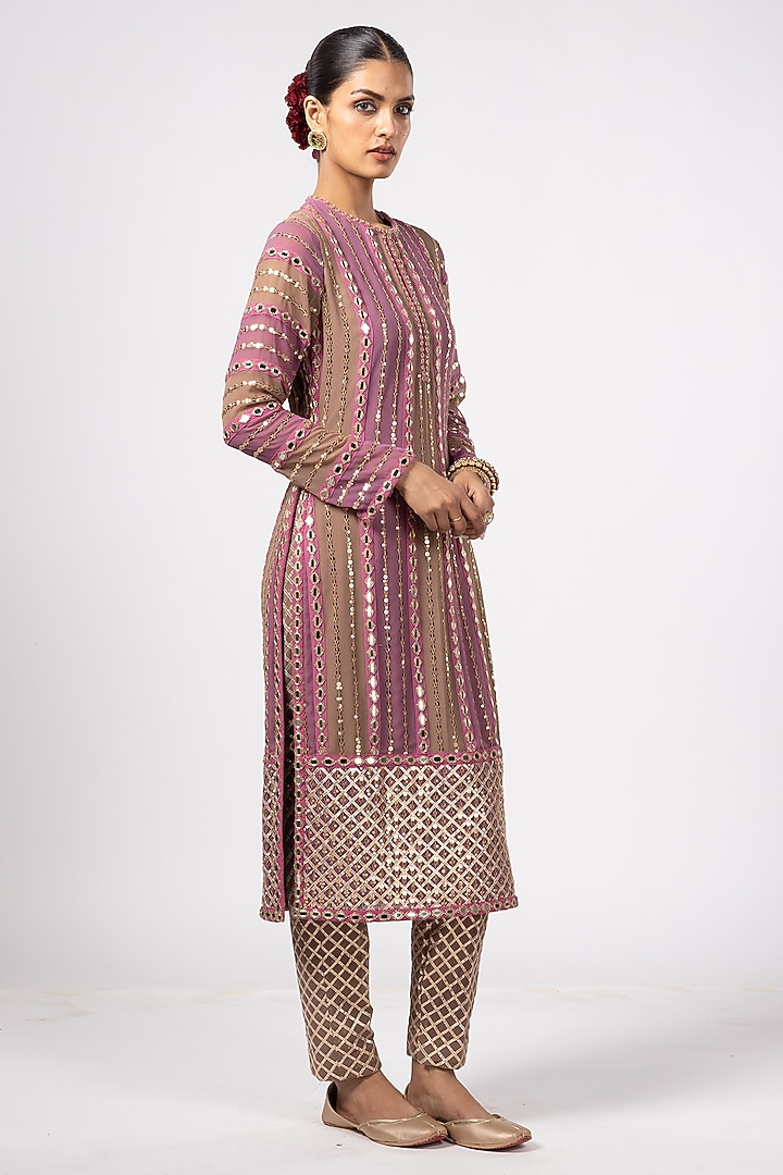 Multi-Colored Georgette Gota Embroidered Kurta Set by Vvani By Vani Vats at Pernia's Pop Up Shop