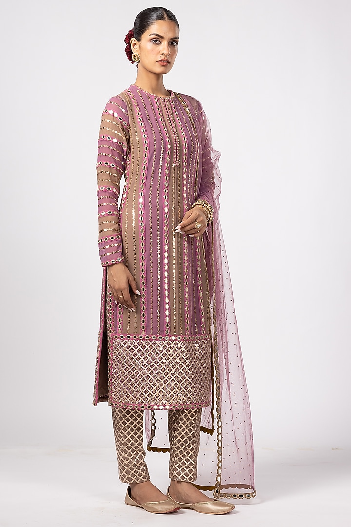 Multi-Colored Georgette Gota Embroidered Kurta Set by Vvani By Vani Vats at Pernia's Pop Up Shop