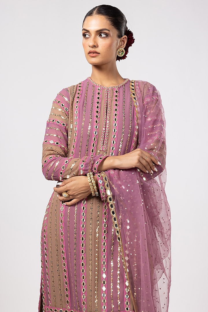 Multi-Colored Georgette Gota Embroidered Kurta Set by Vvani By Vani Vats at Pernia's Pop Up Shop