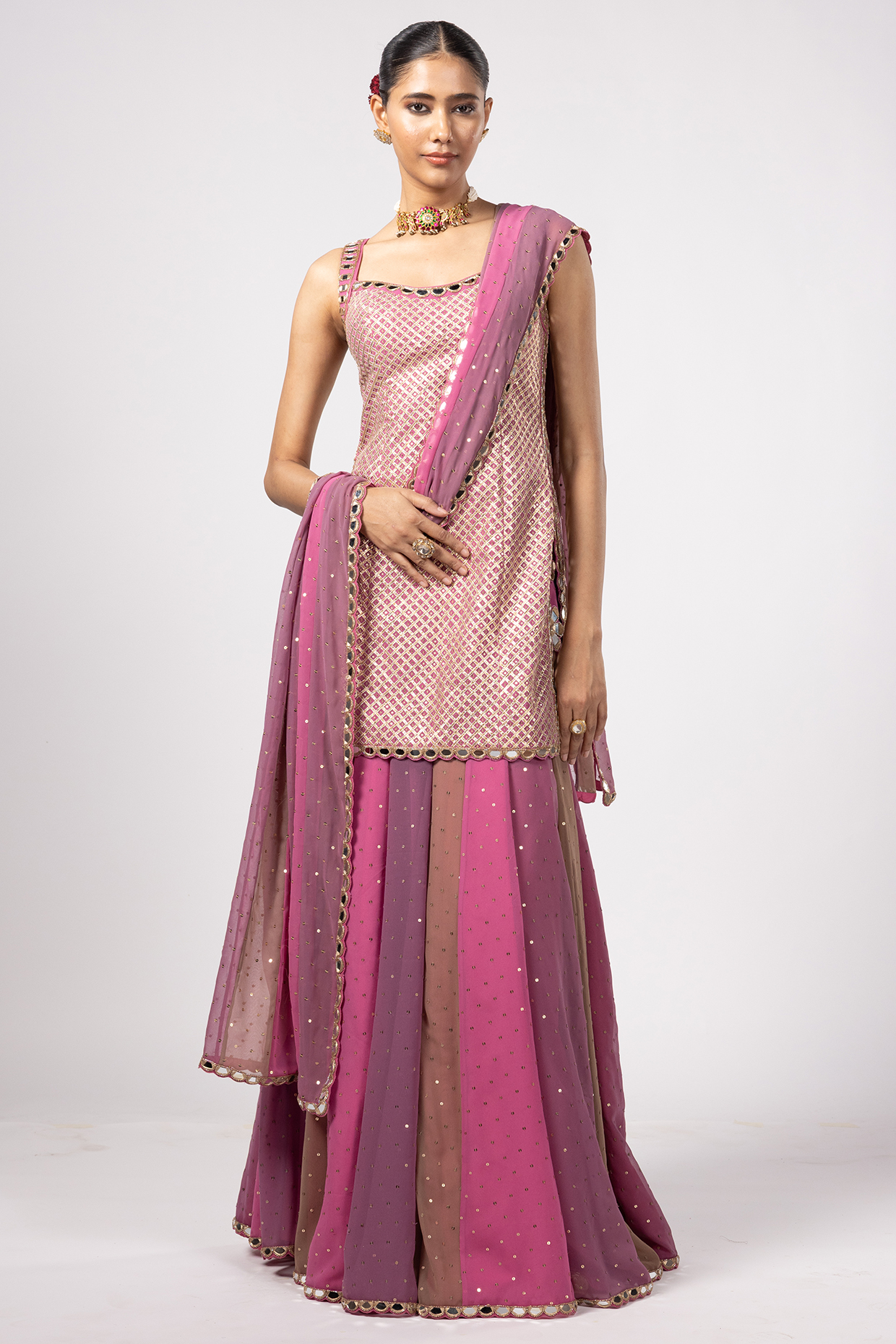 Multi-Colored Georgette Sequins Embroidered Wedding Lehenga Set by Vvani By Vani Vats at Pernia's Pop Up Shop