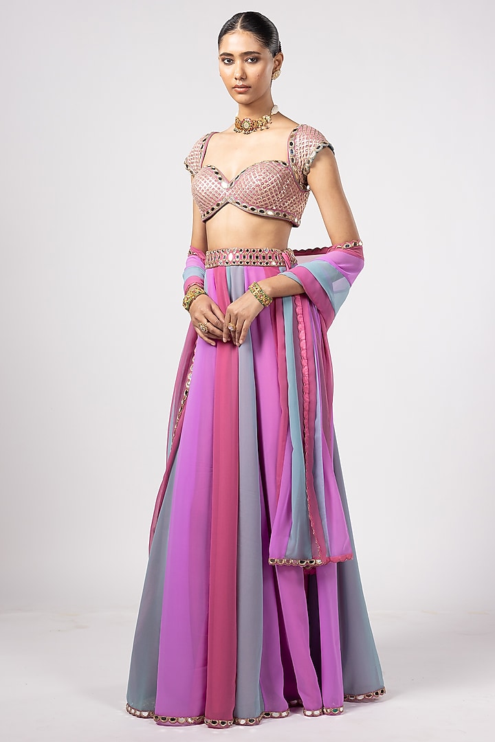 Multi-Colored Georgette Gota Embroidered Wedding Lehenga Pants Set by Vvani By Vani Vats at Pernia's Pop Up Shop