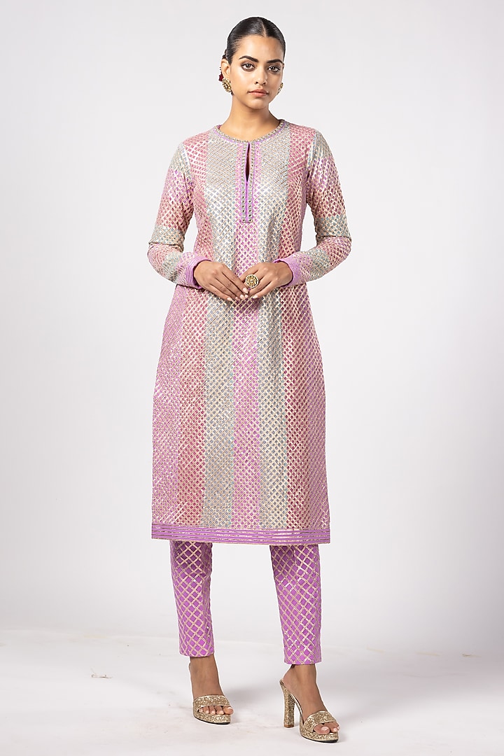 Multi-Colored Georgette Gota Embroidered Kurta Set by Vvani By Vani Vats at Pernia's Pop Up Shop