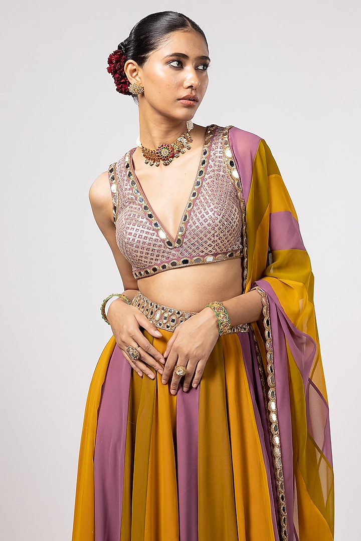 Multi-Colored Georgette Gota Embroidered Wedding Lehenga Pants Set by Vvani By Vani Vats at Pernia's Pop Up Shop