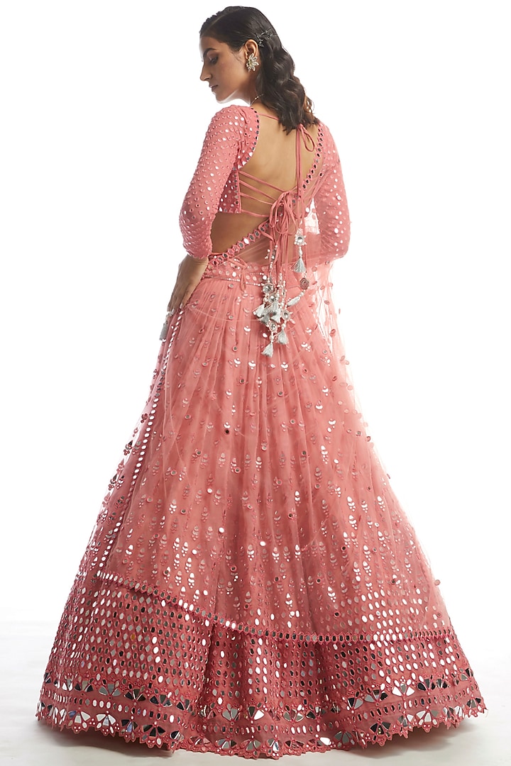 Pink Organza Mirror Embroidered Bridal Lehenga Set by Vvani by Vani Vats at Pernia's Pop Up Shop