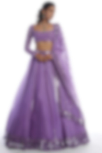 Catnip Purple Organza Mirror Embellished Wedding Lehenga Set by Vvani by Vani Vats at Pernia's Pop Up Shop